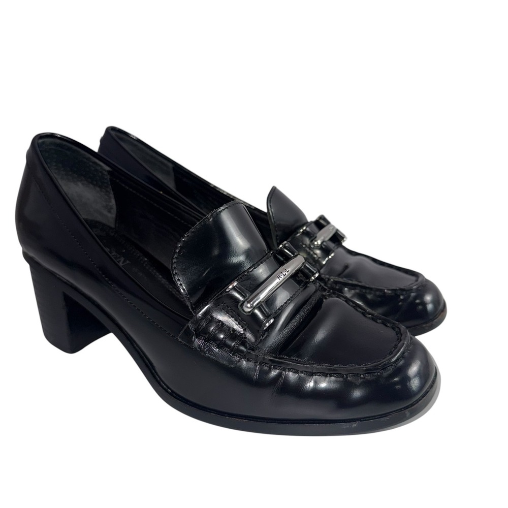 Lauren Ralph Lauren Dalena Heeled Loafer‎ Womens 8B Black Good Leather RLL Logo